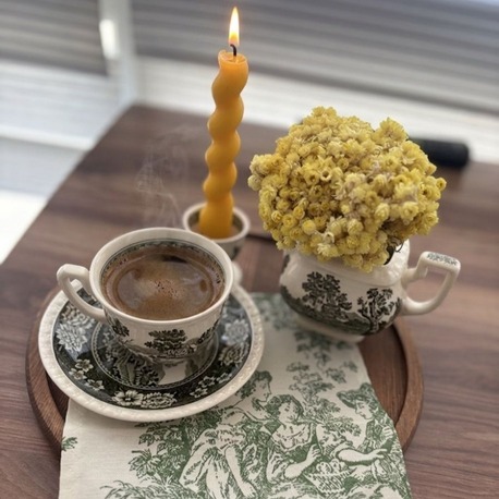 Klasik Yeşil Manzara Desenli 4 Parça Antika Kahve Fincanı Seti (Sütlük ve Yumurtalık İlaveli)