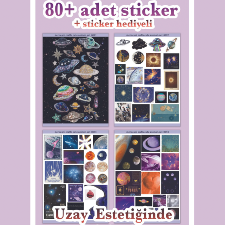 4'lü Sticker (80+ Adet) Uzay Space Estetik Sticker Seti - Etiket Planner Ajanda Laptop İçin