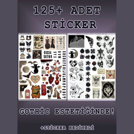 2'li Sticker Büyük Boy (125+ adet) Gothic Sticker Seti - Etiket Planner Ajanda Laptop İçin