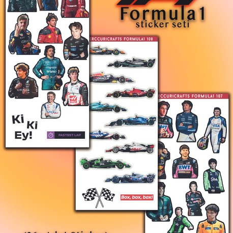 3'lü Sticker (36 adet)  Formula1 Sticker Seti - Planner Ajanda