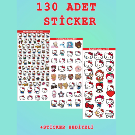 3'lü Sticker (130 adet) Hello Kitty Sticker Seti - Etiket Planner Ajanda Laptop İçin