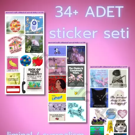 Liminal Sürreal Sticker Seti (34+ adet Yüksek Kaliteli) - Defter Ajanda, Laptop