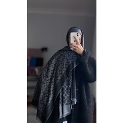 Çift Taraflı Coach Kaşmir İpek Şal (Siyah-Gri)