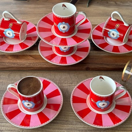 Qush Red Türk Kahve Fincan Takımı 6 Kişilik 12 Parça 
