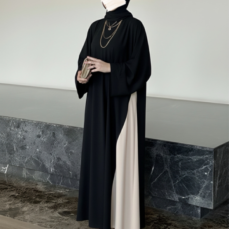İki Renkli Şık Abaya Siyah