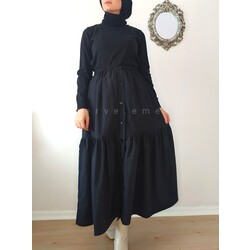 Düğmeli Etek-Siyah 