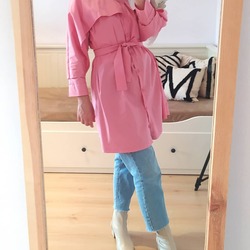Pelerinli Poplin Gömlek -Pembe