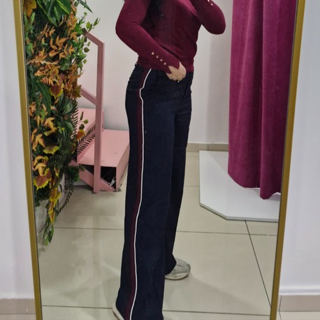 Dilvin 71469 yanı bordo şeritli palazzo pantolon