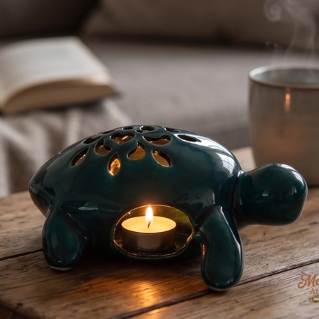 El Yapımı Seramik Kaplumbağa Mumluk & Buhurdanlık – Dekoratif Tealight Holder