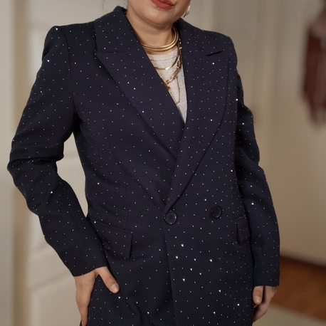 Parlak Taşlı Lacivert Ceket