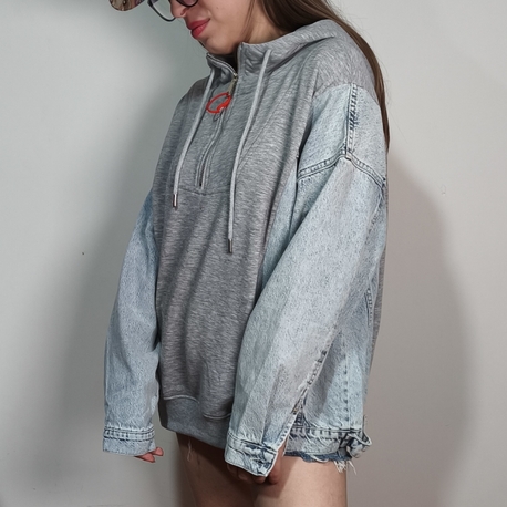 Jean Detaylı Sweatshirt Gri