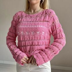 Açık Örgü Ajurlu File Triko Pembe