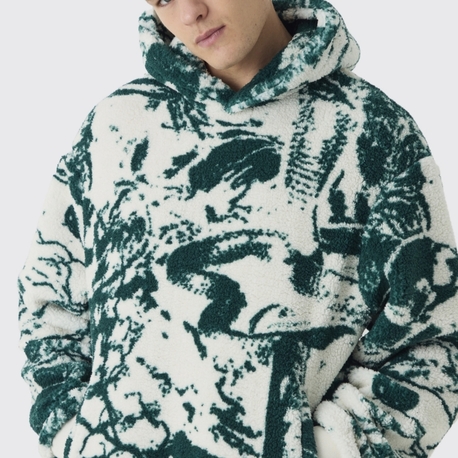 Unisex Yeşil Gotik Baskılı Tedy Sweatshirt