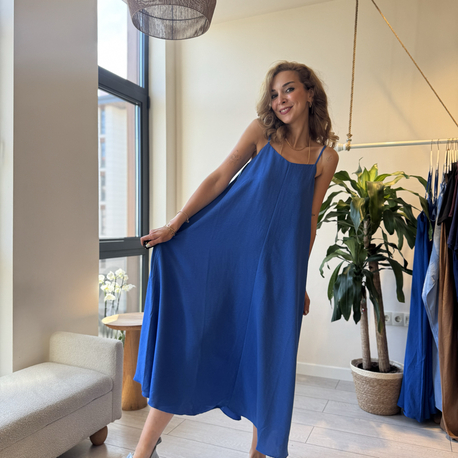Saks Mavisi Askılı Elbise