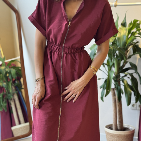 Paraşüt Kumaş Bordo Elbise