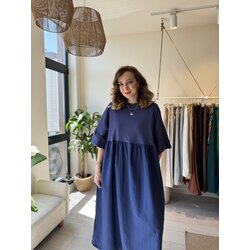 Oversize Poplin Penye Elbise (İndigo)