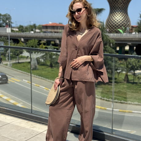 Kahverengi Tensel Kumaş Takım
