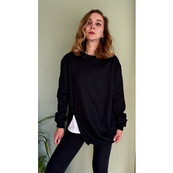 Yırtmaçlı Şardonlu Siyah Sweatshirt 