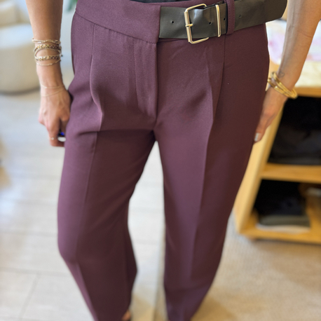 Klasik Kesim Kendinden Kemerli Bordo Pantolon