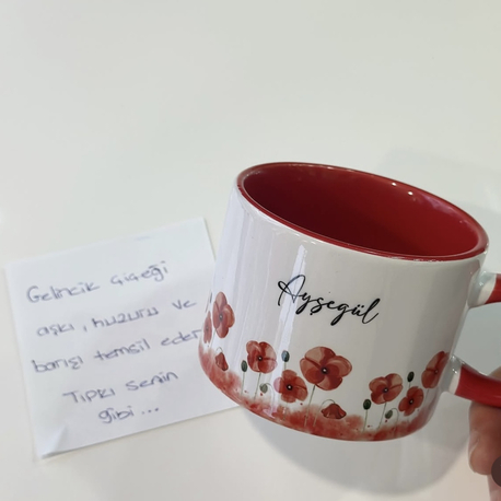 Kişiye özel isimli gelincik kupa