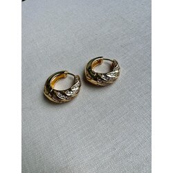 Taşlı Halka Gold Küpe