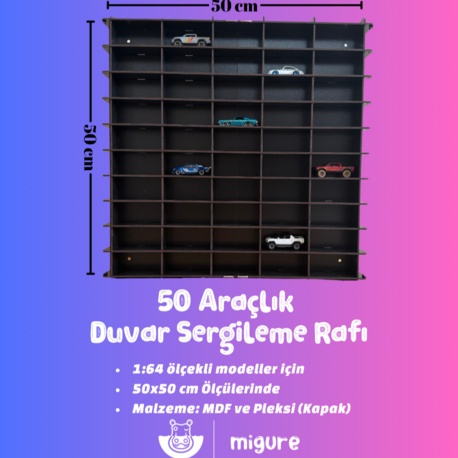 1:64 Ölçekli 50 Araçlık Duvar Sergileme Rafı 1 Adet