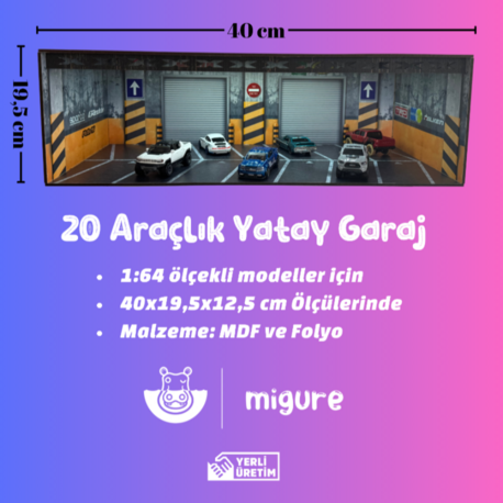 1:64 Ölçekli 20 Araçlık Yatay Otopark 1 Adet