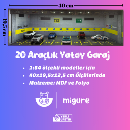 1:64 Ölçekli 20 Araçlık Yatay Otopark 1 Adet