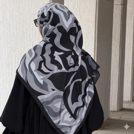 Pamuklu Soft Mihra Desen Eşarp Siyah