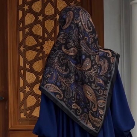 Soft Pamuk Açelya Desen Eşarp Morcivert Siyah 