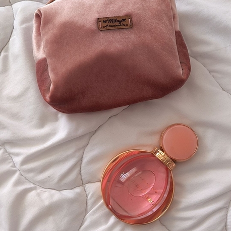Pudra Pembe Kadife Renk Bloklu Lüks Makyaj ve Kozmetik Çantası

