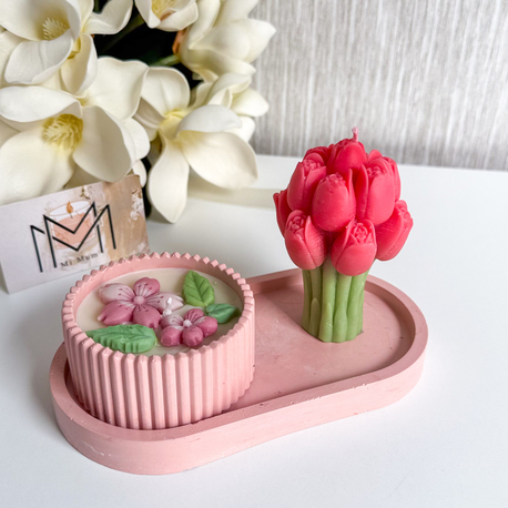 Pembe Lale ve çiçek mum seti 