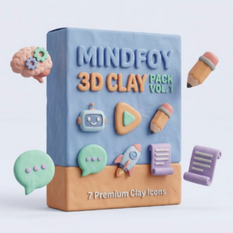 Mindfoy 3D Clay Pack Vol. 1 - Premium Kil İkon Seti (7 Adet PNG)