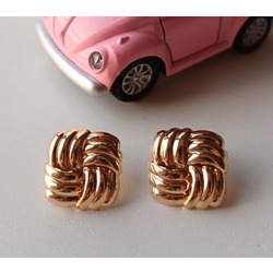 Kare örme desen vintage gold küpe