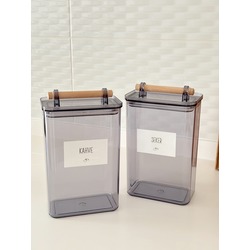 Ahşap Kulp Detaylı Füme Renk Çok Amaçlı 2'li Saklama Kabı (2000 ml)