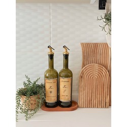 Ahşap Stantlı 2'li Cam Yağ Şişesi (750 ml)
