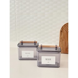 Ahşap Kulp Detaylı Füme Renk Çok Amaçlı 2'li Saklama Kabı (1000 ml)
