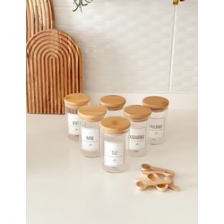6 Adet 300ml Bambu Vakum Kapaklı Cam Kavanoz(Kaşık Dahil Değil)