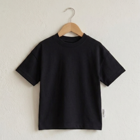 Çocuk Oversize Siyah Basic Tişört – %100 Pamuk Unisex