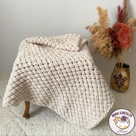 Bebek Battaniyesi – Fil Dişi, 90x90 cm – Alize Puffy, El Örgüsü