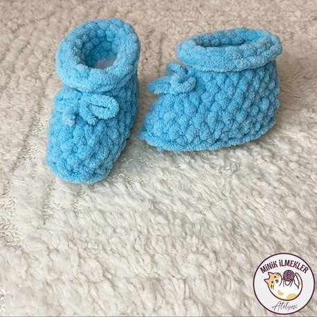 Bebek Patik – Azur Mavi, 1 Yaş – Alize Puffy, El Örgüsü