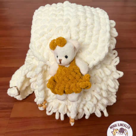Çocuk Çanta – Beyaz , 30x27 cm – Alize Puffy, El Örgüsü