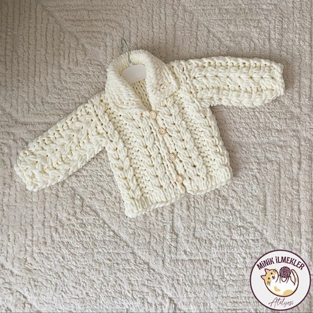 Bebek Hırka – Krem, 1 Yaş – Alize Puffy, El Örgüsü