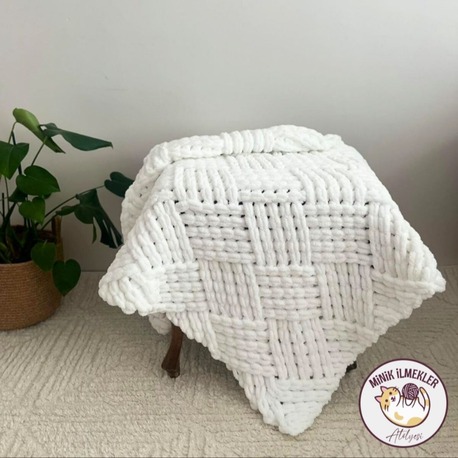 Bebek Battaniyesi – Beyaz, 90x90 cm – Alize Puffy, El Örgüsü