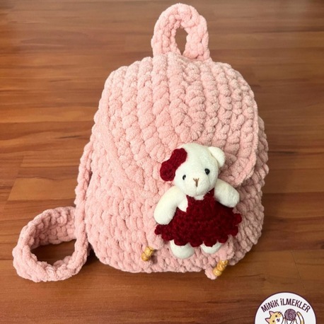 Çocuk Çanta – Pembe , 30x27 cm – Alize Puffy, El Örgüsü