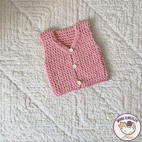 Bebek Yelek – Pudra Pembe, 1 Yaş – Alize Puffy, El Örgüsü