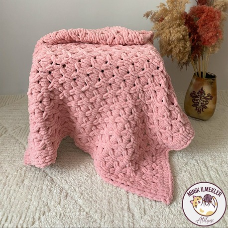 Bebek Battaniyesi – Pudra Pembe, 90x90 cm – Alize Puffy, El Örgüsü