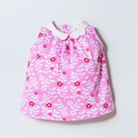 U.S POLO ÇİÇEKLİ PEMBE ELBİSE