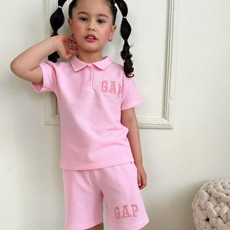 Kız Çocuk Pembe Gap Desenli Müslin Takım (2'li)