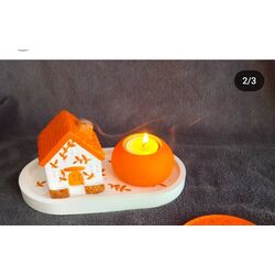 Sonbahar Desenli Dekoratif Turuncu Tütsülük Mumluk